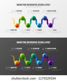 Premium quality marketing analytics presentation vector illustration template. Business data visualization creative design layout. Amazing colorful corporate statistics information infographic set.
