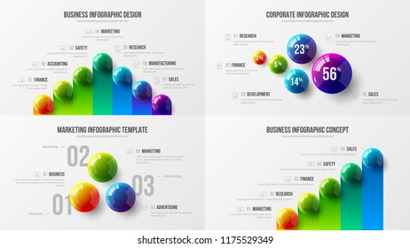 Premium quality marketing analytics presentation vector illustration template. Business data visualization creative design layout. Amazing colorful corporate statistics information infographic set.