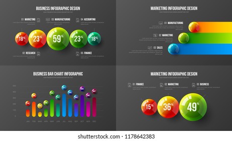 Premium quality marketing analytics presentation vector illustration template bundle. Business data visualization creative design layout. Amazing corporate statistics information infographic set.