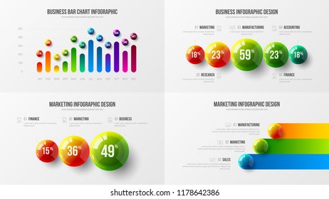 Premium quality marketing analytics presentation vector illustration template bundle. Business data visualization creative design layout. Amazing corporate statistics information infographic set.