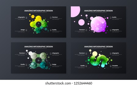 Premium quality marketing analytics presentation vector illustration template. Creative business data visualization design layout set. Amazing bright organic statistics infographic report bundle.