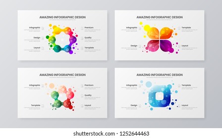 Premium quality marketing analytics presentation vector illustration template. Creative business data visualization design layout set. Amazing bright organic statistics infographic report bundle.