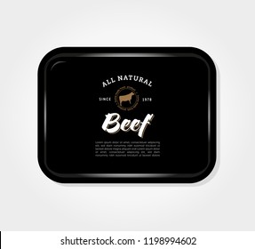 Premium Quality Meat Pack. Abstract Vector Beef Packaging Design and Label. Plastic Tray Container. Isolated. Branding and packaging.
