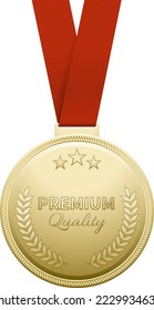 Premium quality medal. Golden reward realistic sign