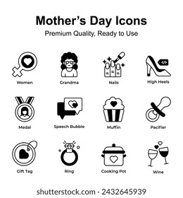 Premium quality mothers day icons set, editable vectors pack