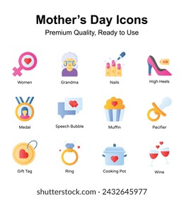 Premium quality mothers day icons set, editable vectors pack