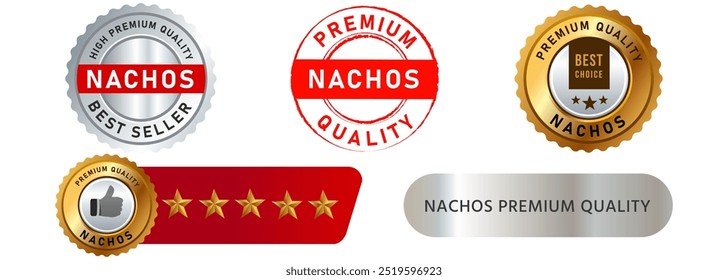 Premium calidad nachos comida mexicana snack sticker sello insignia emblema restaurante símbolo diseño conjunto ilustración de colección