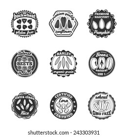 Premium quality natural plant seed black label set isolated vector illustration