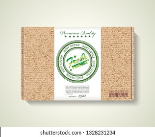 Premium Quality Natural Product Label on Pack Box. Packaging Design Label. FRESH PRODUCE design. Organic food concept, Eco Green Farm Product icon.