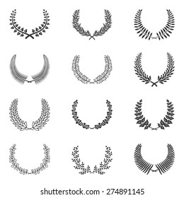 Premium quality olive laurel wreath collection on white background. Vector illustration. 