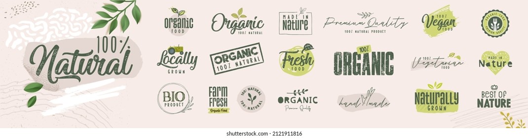 Premium quality organic elements for food market  ecommerce  organic products promotion  restaurant  healthy life  Vector illustration concepts for web design  packaging design  marketing 
