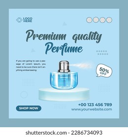 Premium quality Perfume- social media post template. Suitable for social media posts and web or internet ads. Vector illustration with Photo College.