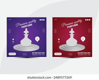 Premium quality Perfume- social media post. Suitable for social media posts and web or internet ads. Vector illustration with Photo College. Elegant perfume social media post
