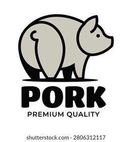 Premium quality pork meat product logo with cartoon pig food advertising icon icon