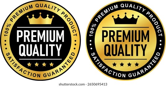  premium quality product badges in black and gold with crown and stars for guaranteed satisfaction