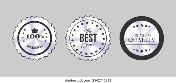 Premium Quality Product Badges Vector Set in Black and Silver for Luxury Branding and Packaging Design in EPS Format