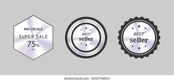 Premium Quality Product Badges Vector Set in Black and Silver for Luxury Branding and Packaging Design in EPS Format