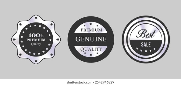 Premium Quality Product Badges Vector Set in Black and Silver for Luxury Branding and Packaging Design in EPS Format