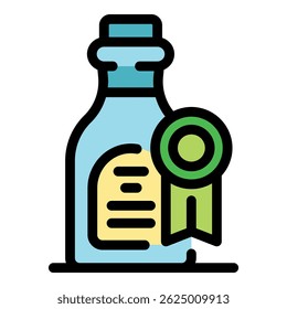 Premium quality product in a glass bottle with a green ribbon, celebrating its award winning status