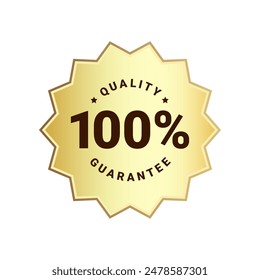 Premium quality product label medal. Round starburst quality product guarantee sign. Gold badge icon with 100 percent symbol and stars. Vector illustration for sticker, logo, certificate.