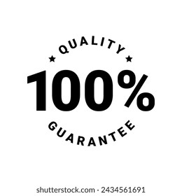 Premium quality product label sign. Round quality product guarantee logo. Black simple badge icon with 100 percent symbol and stars. Vector illustration for sticker, logo, certificate.