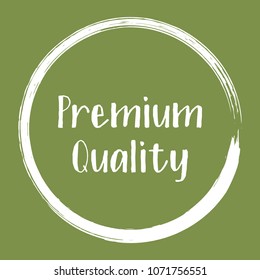 Premium quality products icon, goods package label vector design. High quality goods, food, clothing logo, premium class products sign, stamp clip art, circle tag label, sticker, white emblem on green