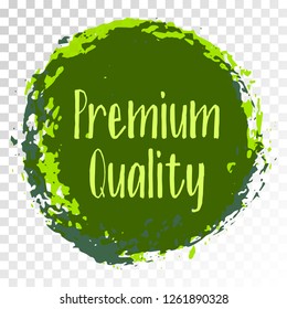 Premium quality products icon, goods package label vector design. High quality goods, food or clothing logo, premium class products sign, round stamp clip art, circle tag label, sticker, emblem.