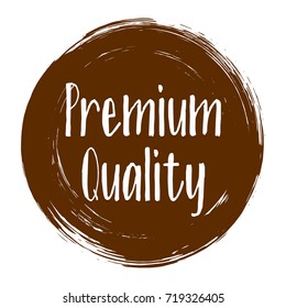 Premium quality products icon, goods package label vector design. High quality goods, food or clothing logo, premium class products sign, round stamp clip art, circle tag label, sticker, emblem.