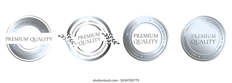 Premium quality products. Silver sticker, label, badge, icon and logo. Vector illustration