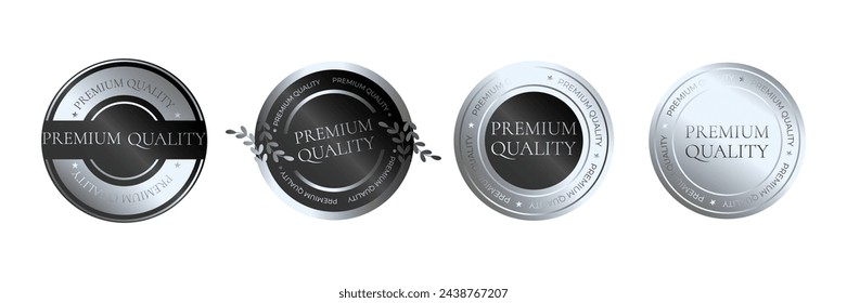 Premium quality products. Silver sticker, label, badge, icon and logo. Vector illustration	