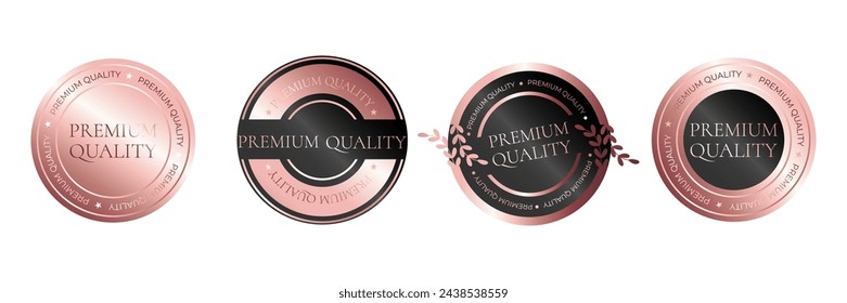 Productos de calidad premium etiqueta, etiqueta, insignia, icono y logotipo. Ilustración vectorial en color oro rosa