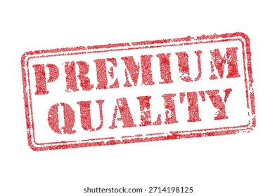Premium Quality red digital stamp vector illustration. Dotted pixel texture seal for electronic commerce, banking data security and technology guarantee. Futuristic cyber business certification mark.