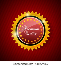 Premium quality red label with texture background. Vector illustration.