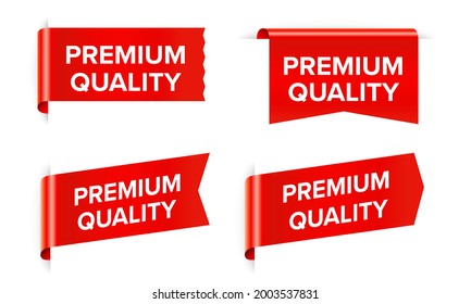 Premium quality red sticker tag isolated on white background