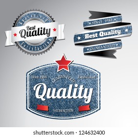 Premium Quality Retro Vintage Labels With Blue Jeans Background