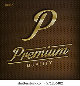 Premium, quality retro vintage sign for package design, guaranteed golden label, vector illustration, golden shine, metal