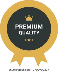 Selo de Estrela de Coroa de Ilustração de Vetor de Crachá de Fita de Qualidade Premium