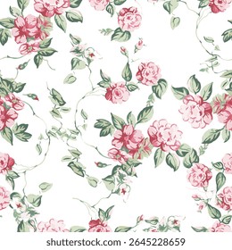 premium quality romantic seamless flowers pattern with allover repeat for textile printing