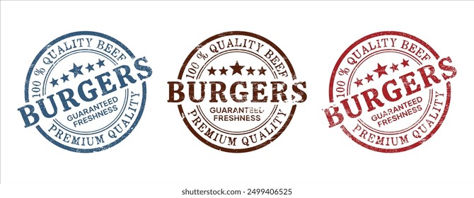 Premium quality round burger rubber stamp design grunge style