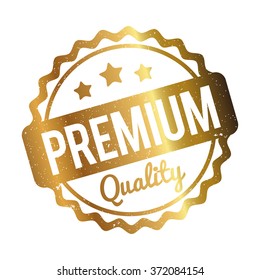 Premium Quality rubber stamp gold on a white background.