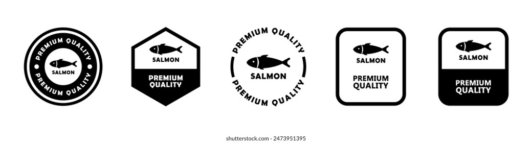 Premium Quality Salmon - vector signs for seafood product label.
