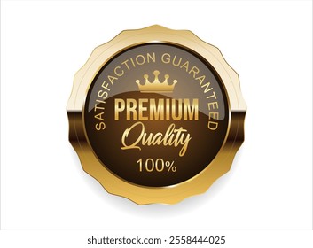 Premium quality satisfaction guaranteed golden badge on white background