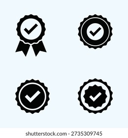 Premium Quality Seal and Guarantee Badge Icon Set with Checkmark for Business and Trust