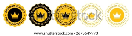 Premium quality seal or label flat icon. Premium Quality Vector Badge solid and outlined Set with Crown Icon in Gold and Black