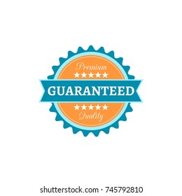 Premium quality seal or label fully vector icon. Orange and blue.