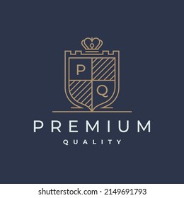 Premium quality shield emblem line icon. Elegant finest royal brand logo. Authentic luxury product badge stamp. Vector illustration.