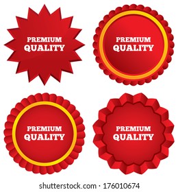 Premium quality sign icon. Special offer symbol. Red stars stickers. Certificate emblem labels. Vector