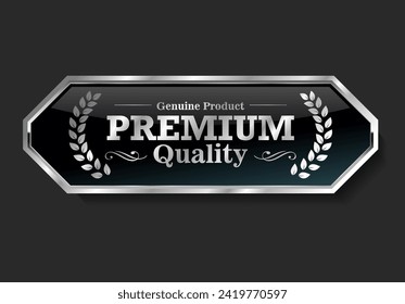 Premium quality silver and black label isolated on black background