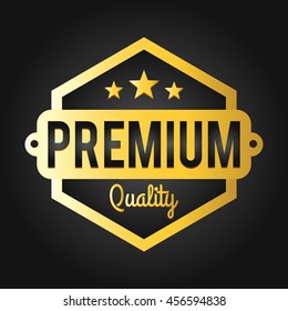 Premium quality stamp. Golden shiny genuine commerce Label/Badge with gold stars (dark) for shop business promotion products