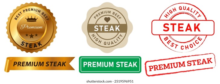 Premium quality steak best meat beef sticker stamp badges colorful sign logo restaurant design set collection illustration